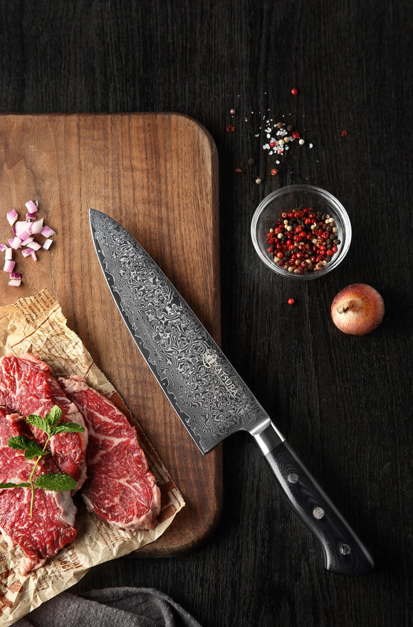 Katsura Damascus AUS10 Wide blade Gyuto Chef Knife 8.25-inch