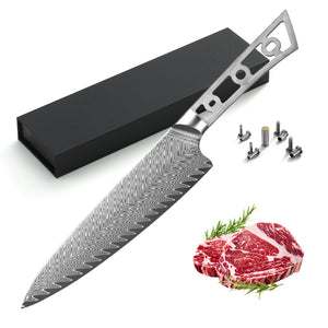 [2025 NEW] AUS-10 Damascus 8-in Gyuto Chef Knife Blank Blade, Thunder-X Series, Extra wide Blade 50mm [No Logo]