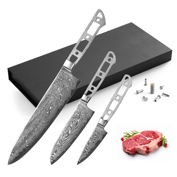 [2025 NEW] AUS-10 Damascus 3-Piece Chef Knife Blank Set, Falcon Series  [No Logo]