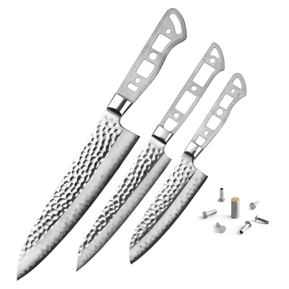 [2024 NEW] AUS-10 3 Layers Forged 3-piece Knife Blank Set, Hammered Series [NO LOGO]