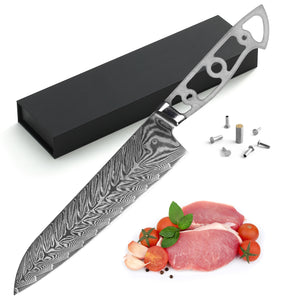 [2022 NEW] AUS-10V Damascus 8.25-in Gyuto Chef Knife Blank Blade, Storm-V Series, Ultra wide Blade 50mm [No Logo]