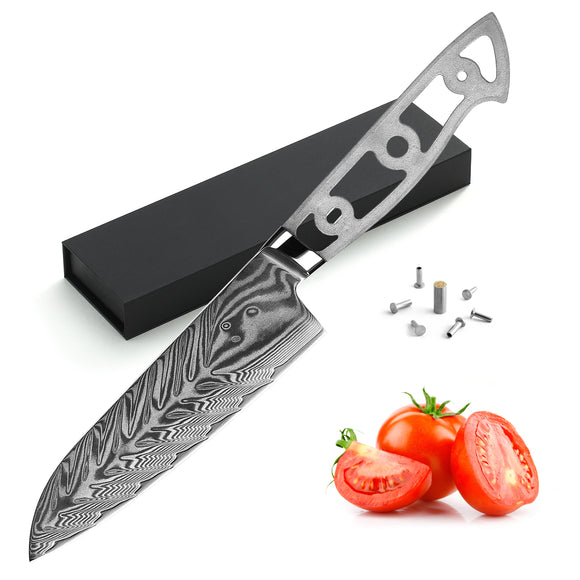 [2022 NEW] AUS-10V Damascus 5.25-in Santoku Chef Knife Blank Blade, Storm-V Series, Ultra wide Blade 40mm [No Logo]