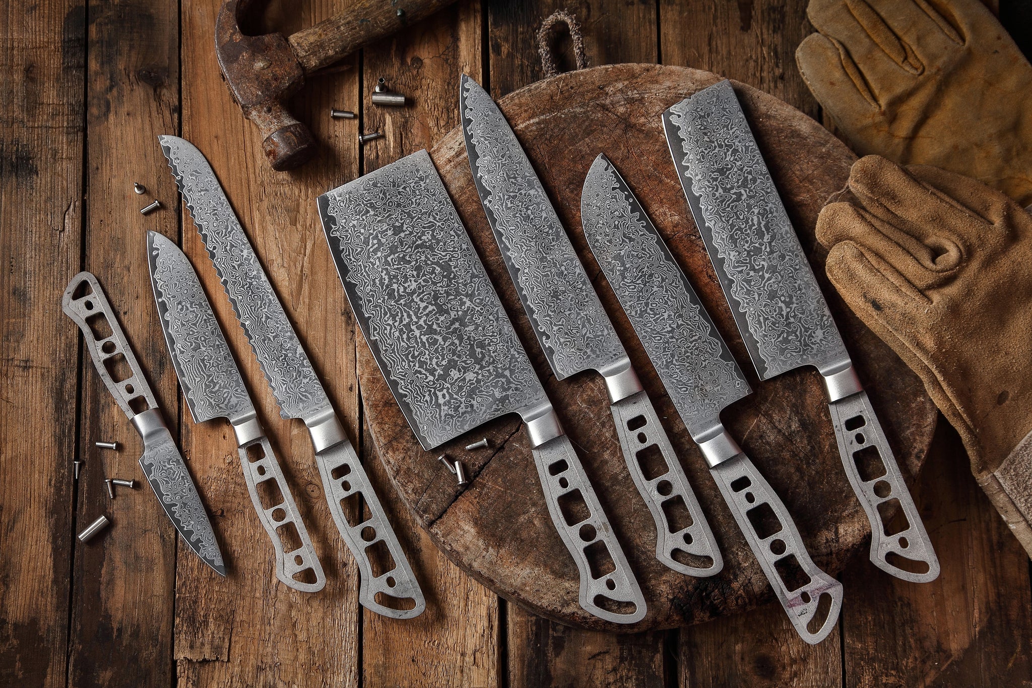 10 Piece Japanese Damascus Kitchen Knives Set 