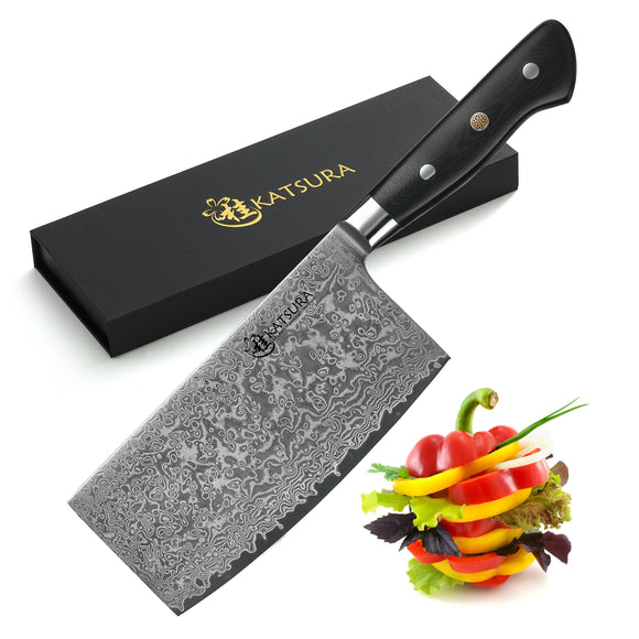 AUS-10 Damascus 6.5-in Chinese Cleaver - KATSURA Cutlery