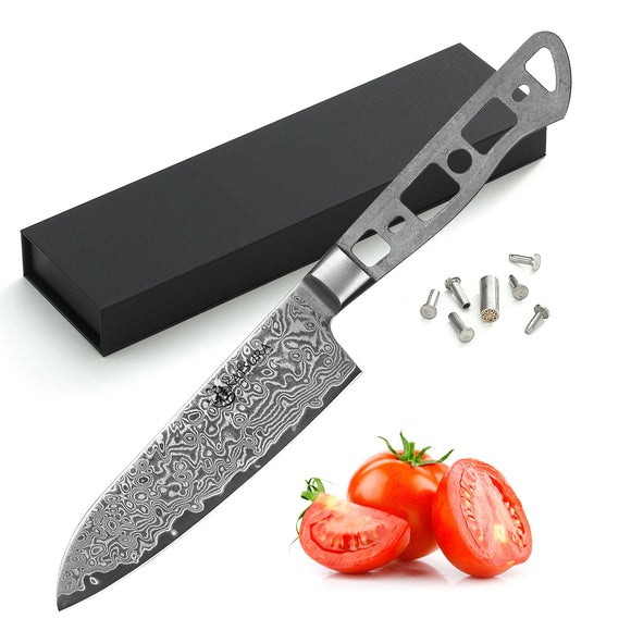 AUS-10 Damascus 5-in Small Santoku Blank [Logo or No Logo] - KATSURA Cutlery