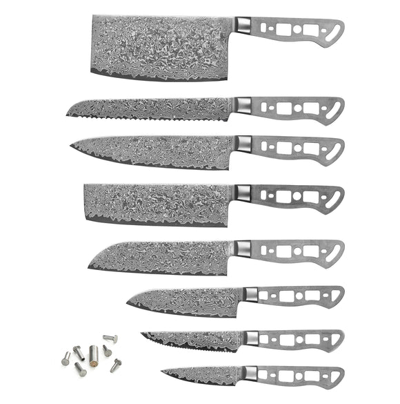 AUS-10 Damascus 8-Piece Knife Blank Set [No Logo] - KATSURA Cutlery