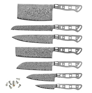 AUS-10 Damascus 7-Piece Knife Blank Set [Logo or No Logo] - KATSURA Cutlery