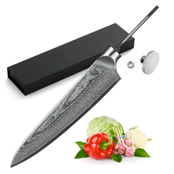 AUS-10 Damascus 8-in Gyuto Chef Knife Hidden Tang Blank [No Logo] - KATSURA Cutlery