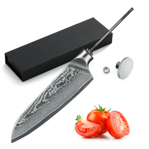 AUS-10 Damascus 5-in Small Santoku Hidden Tang Blank [No Logo] - KATSURA Cutlery