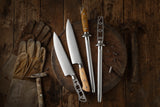 [2022 NEW] AUS-10 3 Layers Forged 8-in Gyuto Chef Knife & 5-in small Santoku Knife Blank Set + Honing Steel [NO LOGO]
