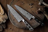 [NEW] AUS-10 Damascus 8.25-in Gyuto Chef Knife Blank, Ultra Wide Blade 55mm + Honing Steel [No Logo]